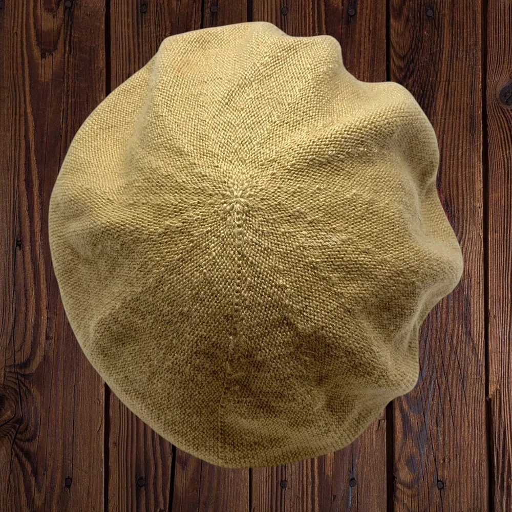 Vintage Y2K 00's Tan Knit Soft Newsboy Hat Cap Braided Military Brass Trim